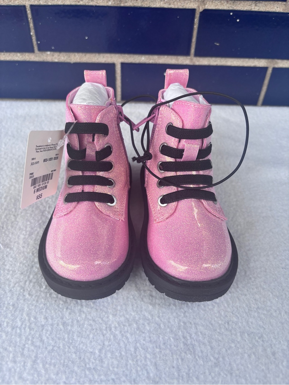 Thereabouts Toddler Girls Pink Glitter Finish Combat Boots Size 6 NWT